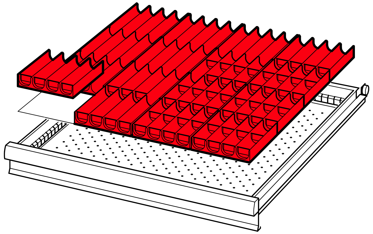 Huni inddeling t/skuffe, 12 muldere + 64 stikvægge