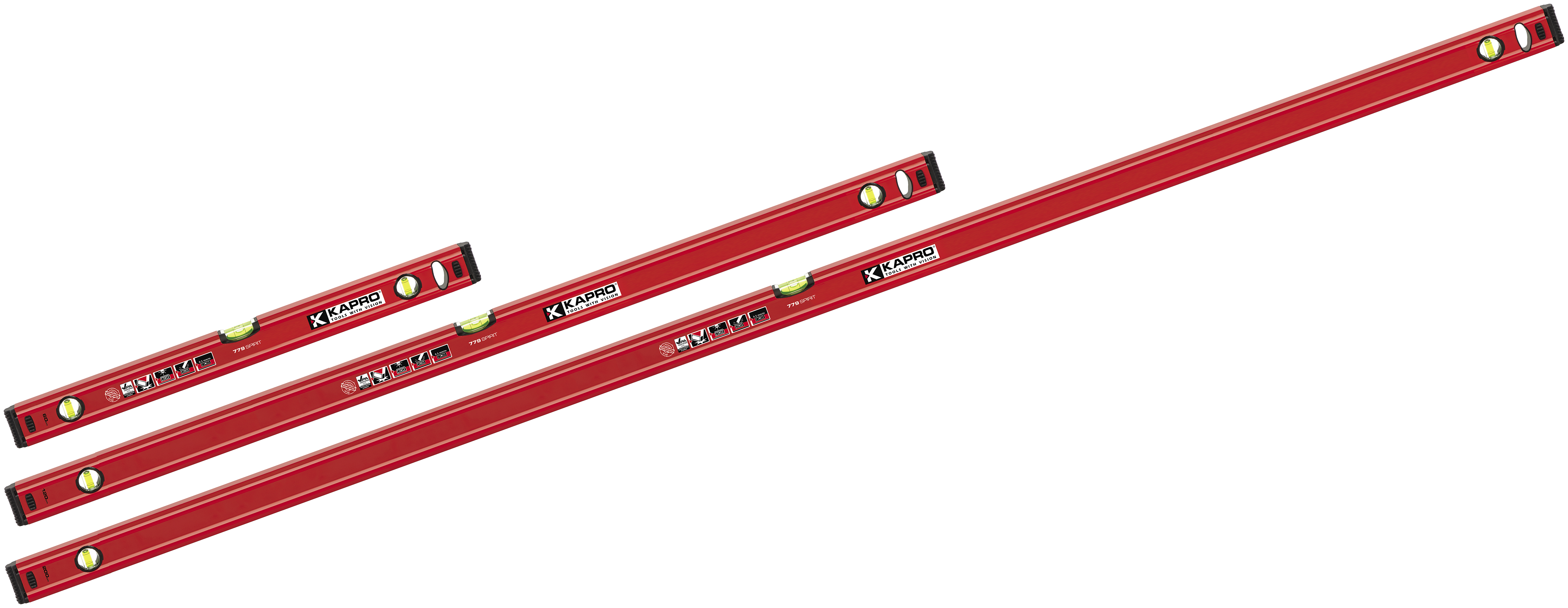 Kapro Spirit magnet-vaterpas, 60+120+200 cm, 3stk