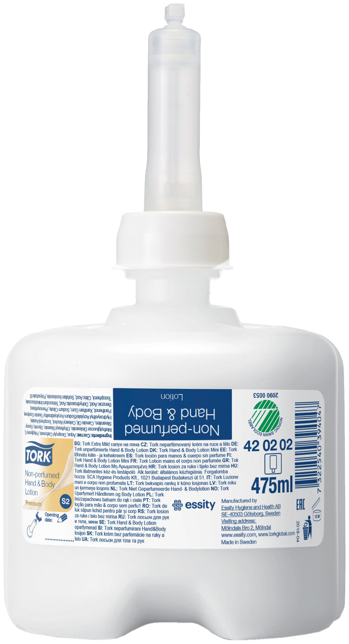 Tork Hand & Body lotion u/parfume S2, 8 × 475ml