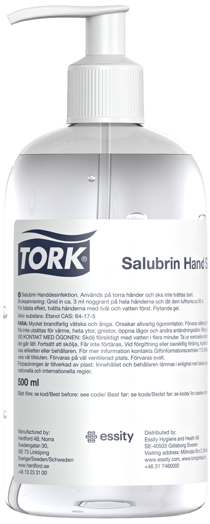 Tork Salubrin hånddesinf.gel 70%, 8×500ml pumpefl.