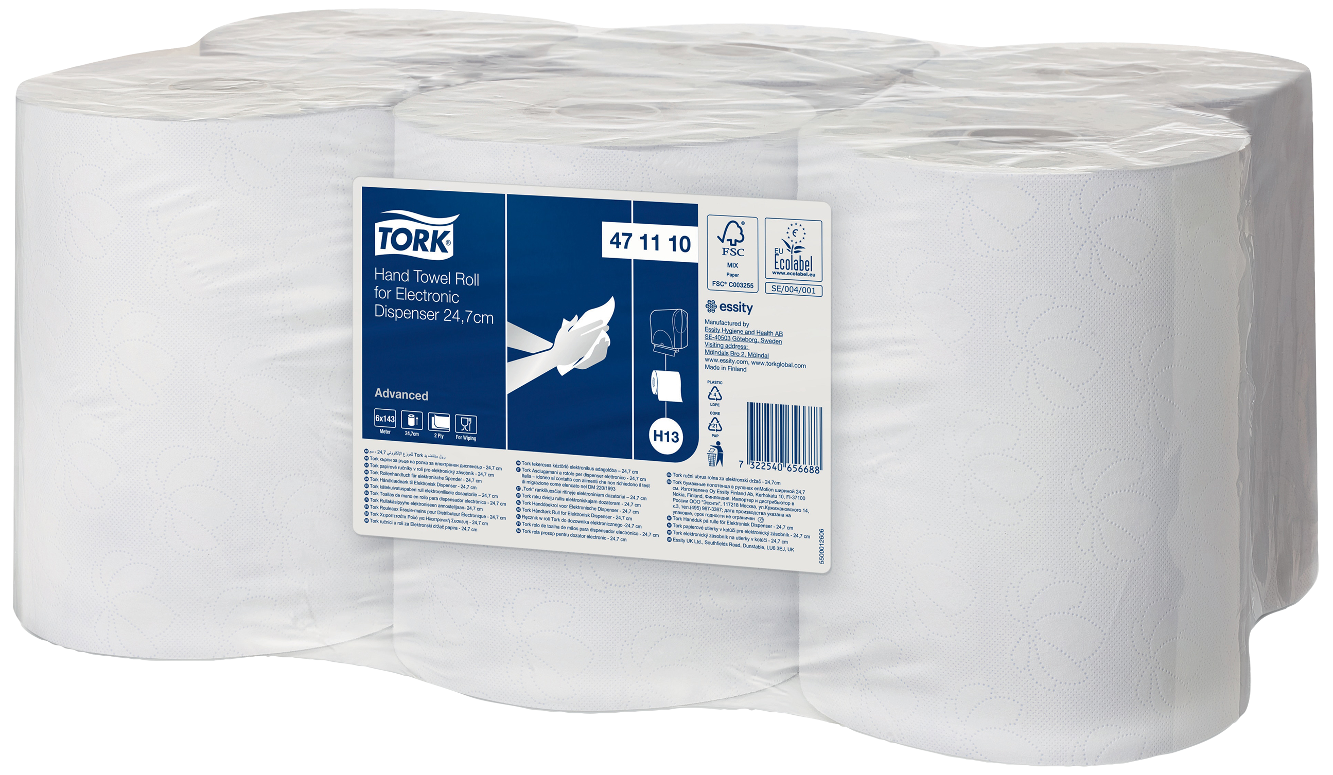 Tork håndklæderulle H13 2-lag 24.7cm×143m, 6stk