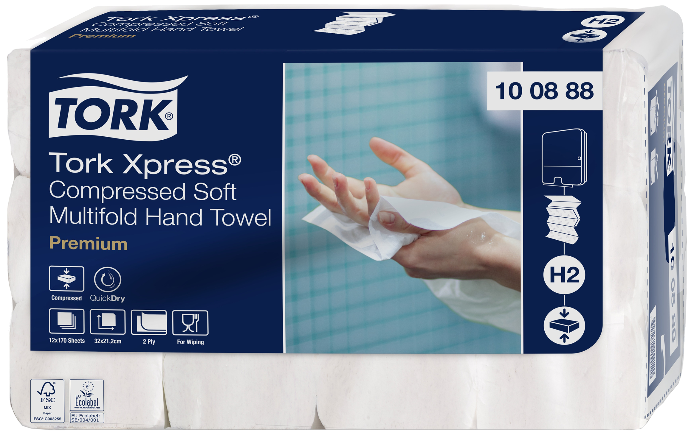 Tork håndklædeark Premium H2 hvid FSC, 12×170ark
