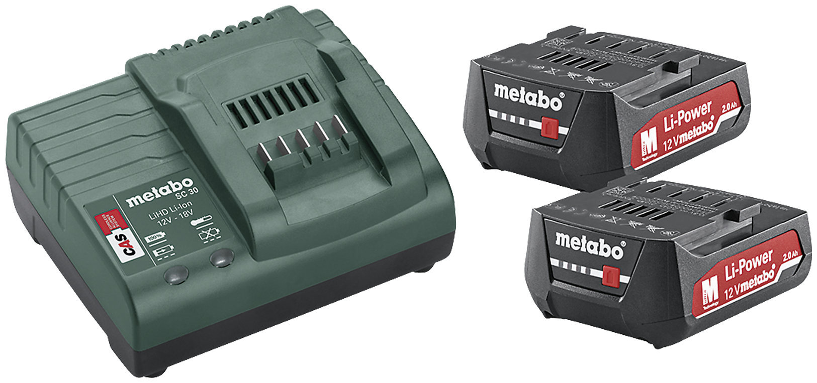 Batterisæt med 2×12V/2,0Ah Li-Power + lader SC 30