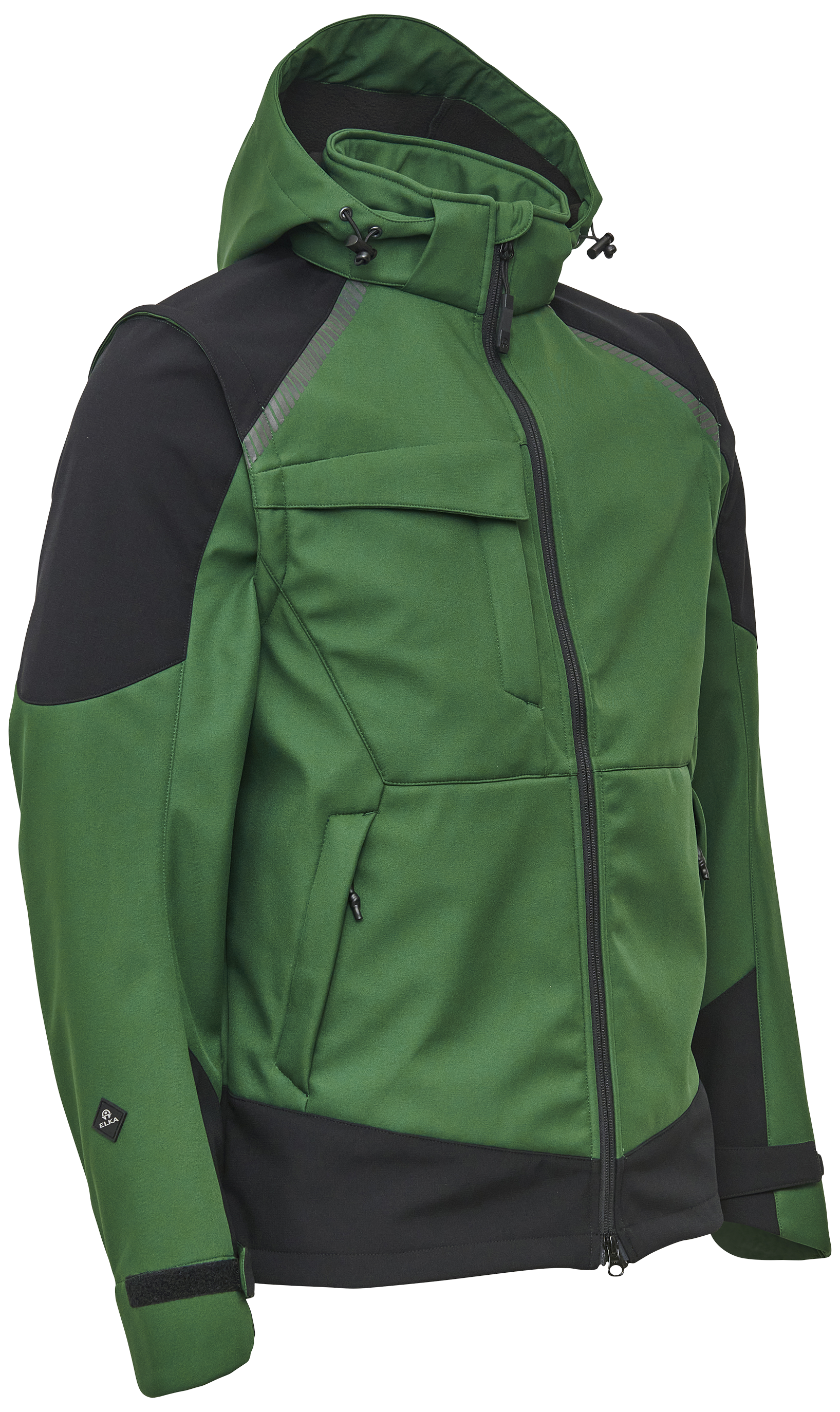 Softshelljakke m/aft. ærmer 117300 grøn/sort Str. XS