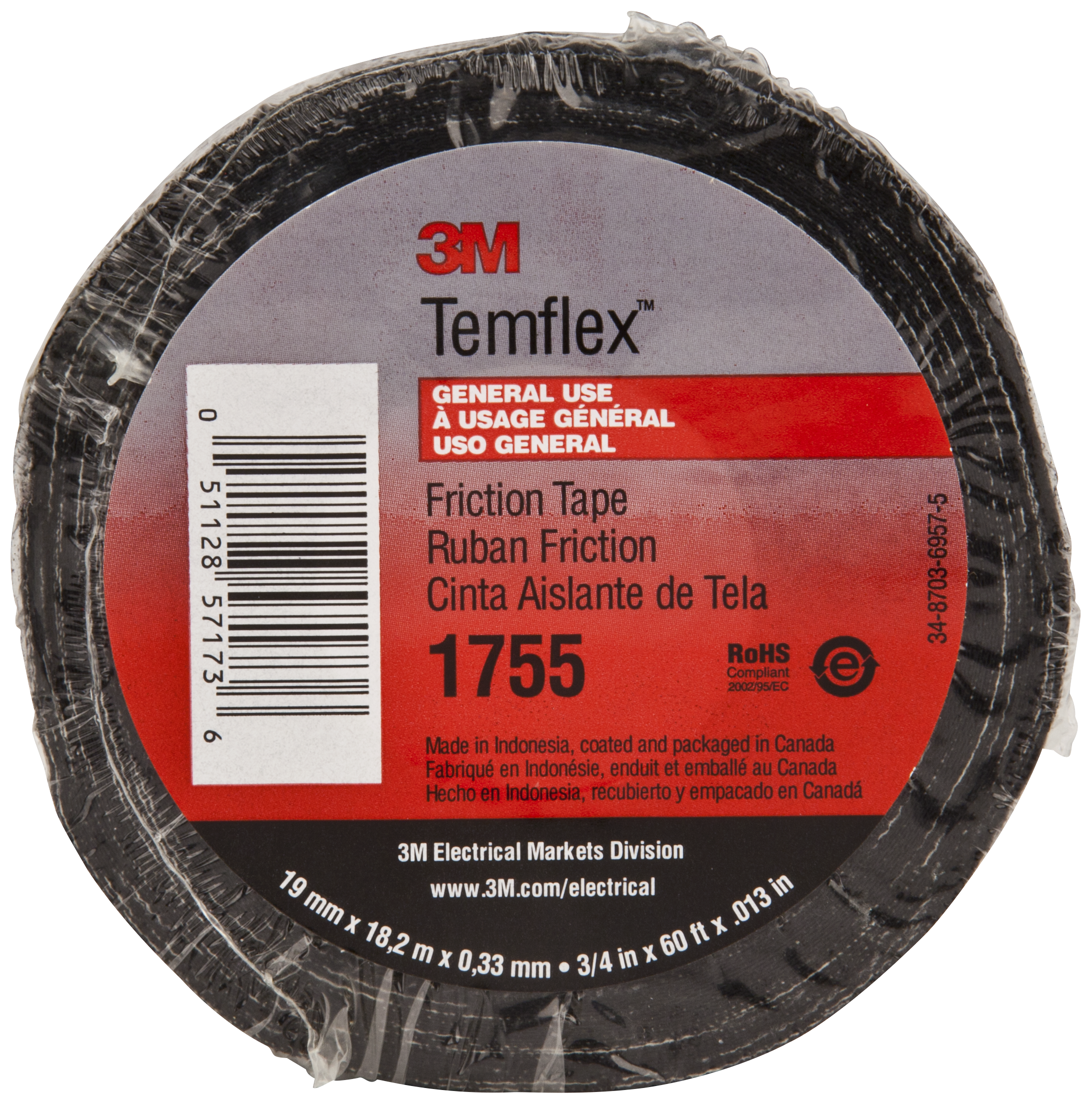 Friktionstape Temflex 1755 sort 19×0,33mm×18,3mtr