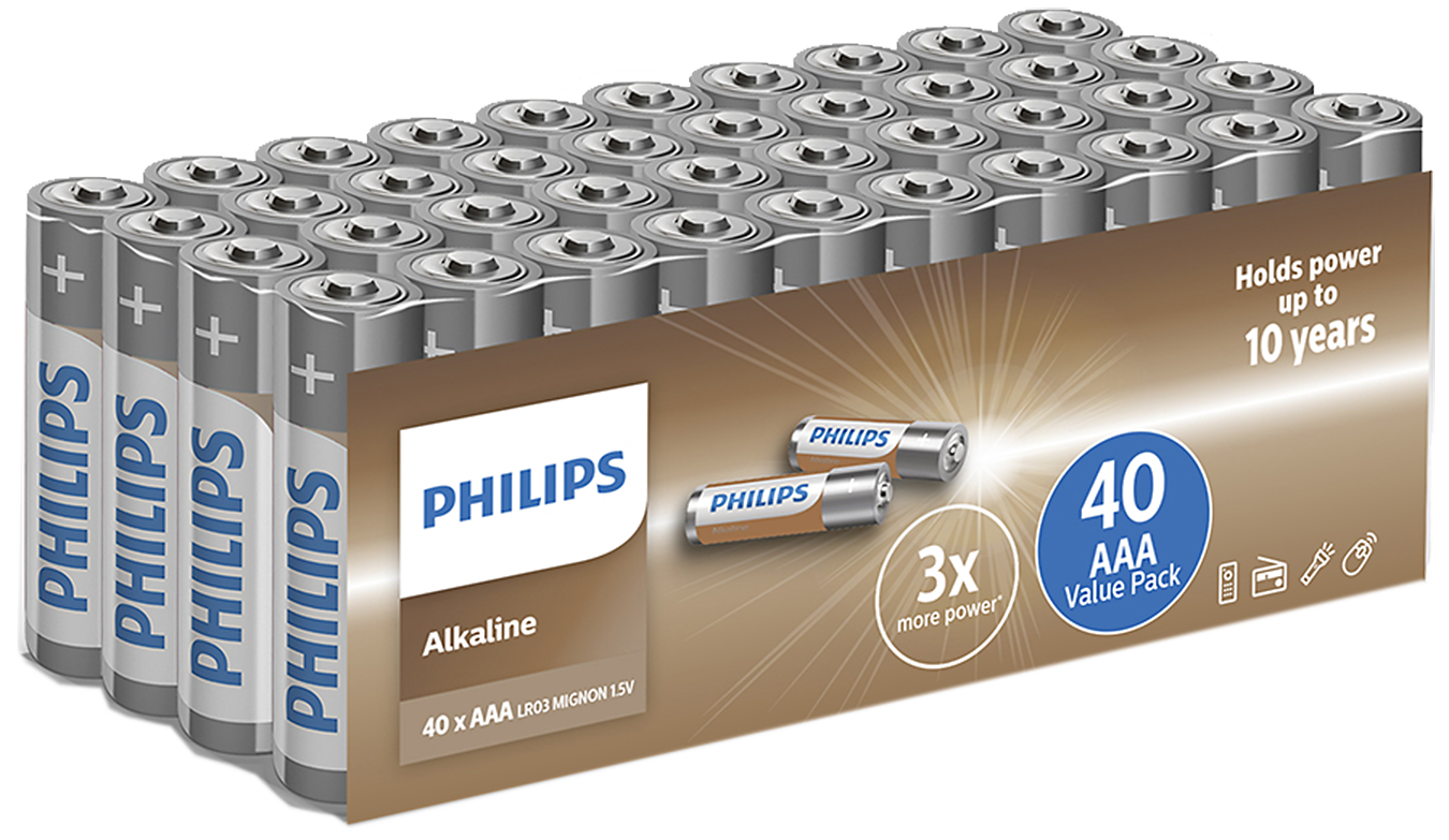Philips alkaline batteri AAA/LR03 1,5V, 40stk