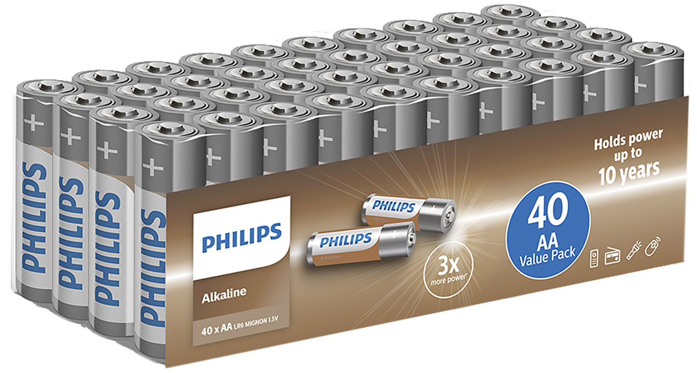 Philips alkaline batteri AA/LR6 1,5V, 40stk