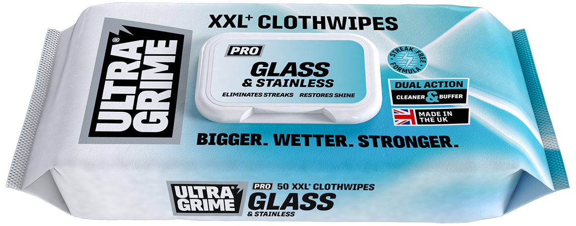 UltraGrime renseservietter glas/stål 38×25cm 50stk