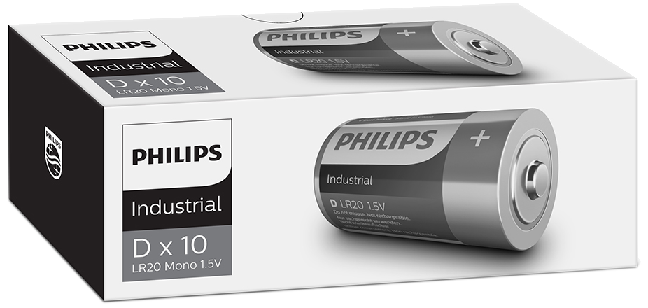 Philips Industrial alk. batteri D/LR20 1,5V, 10stk
