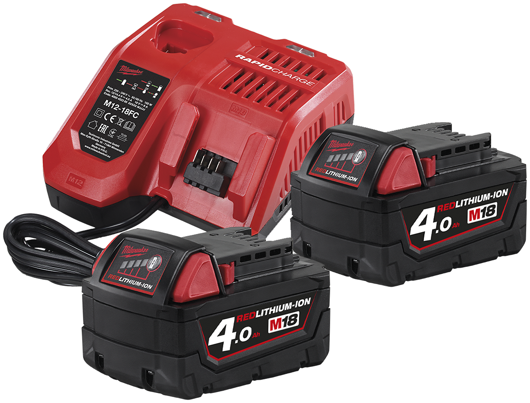 Batteripakke NRG-402, 2×18V/4,0Ah + lader M12-18FC