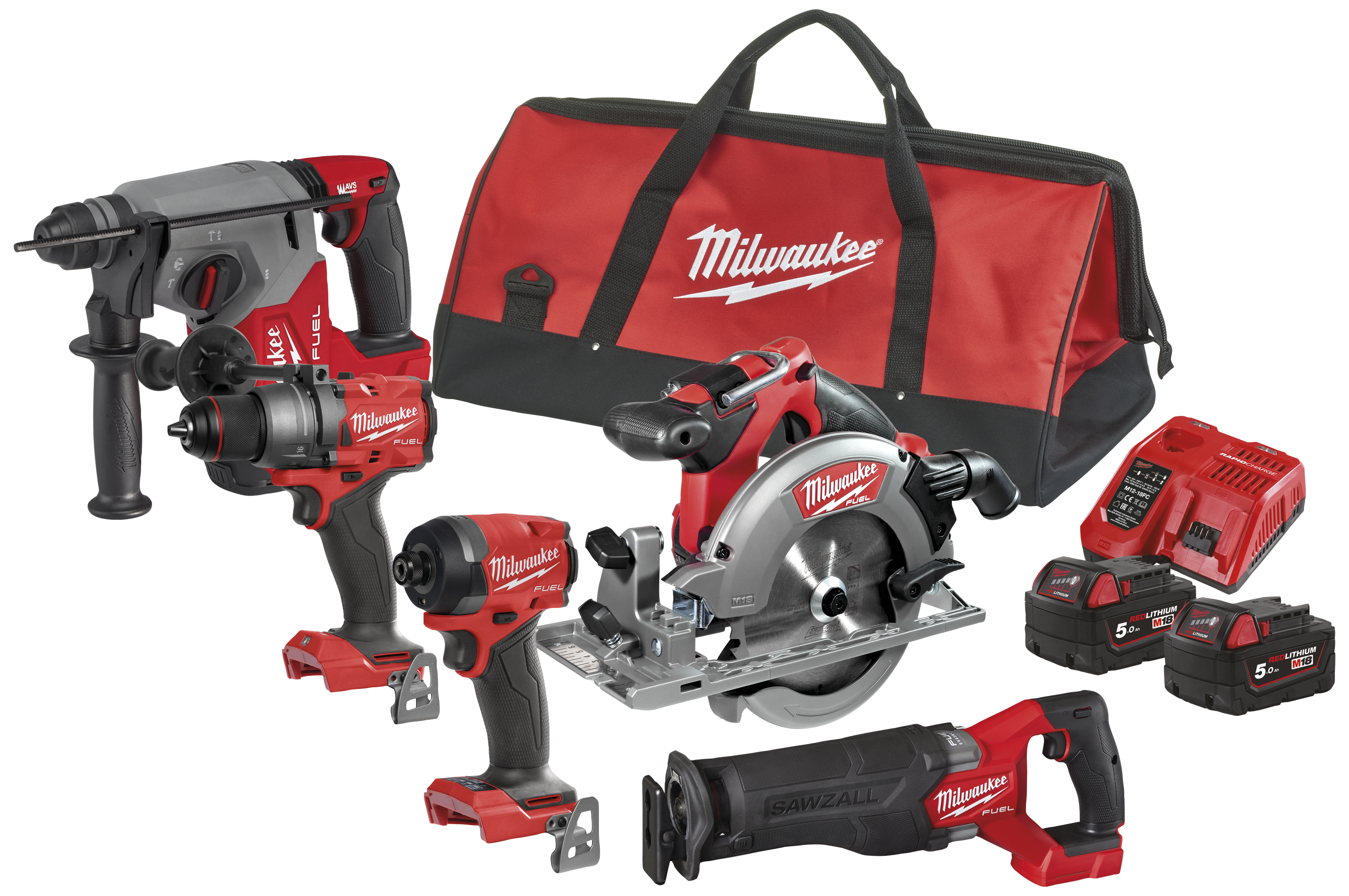 Powerpack 5 maskiner + 2 batterier M18 FPP5D-502B