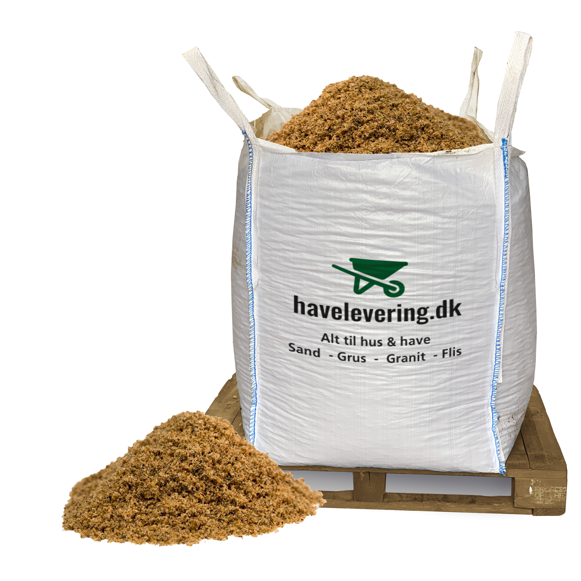 Murersand/støbesand 0 - 2 mm. Frit leveret i hele Danmark.