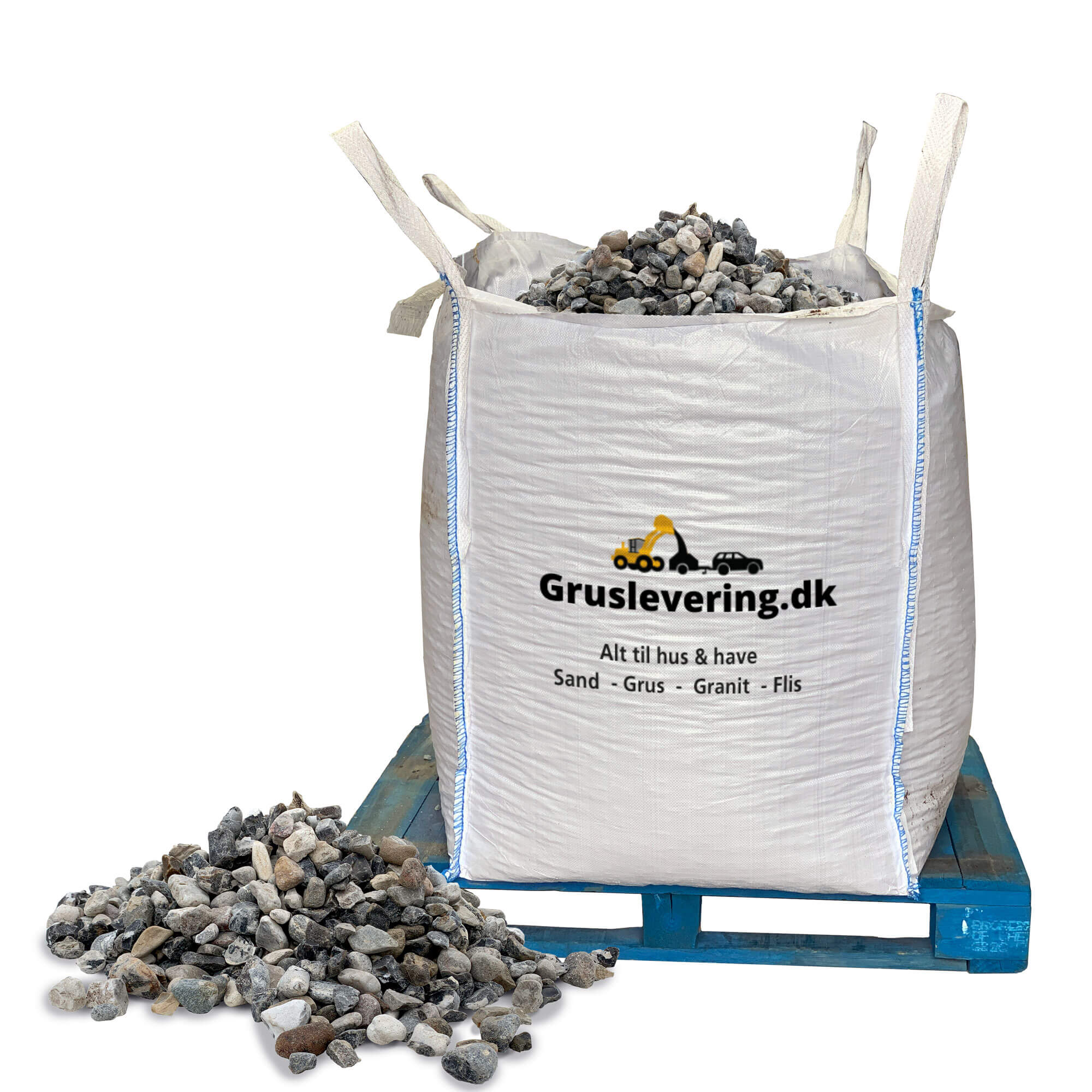 Pyntesten Singles Hvid 16/32 mm bigbag. Frit leveret i hele Danmark.