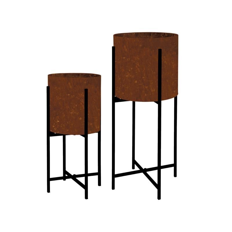 Blomsterkassesæt rund i rust 2 stk - Ø29 + Ø25 cm