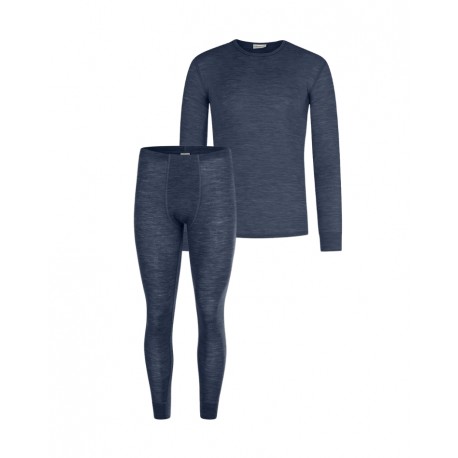 Herresæt I 100% Merino Uld - Langærmet T-shirt Og Longjohns 1x1 Rib