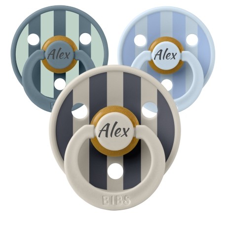 Bibs X Moomin Colour, Str. 1 (0-6 Mdr.), Rund - Latex, Sutter Med Navn, 5-pak