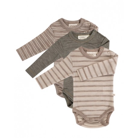 Body Med Lang Ærme Og Rund Hals I 100% Økologisk Merino Uld Til Baby, 3-pak