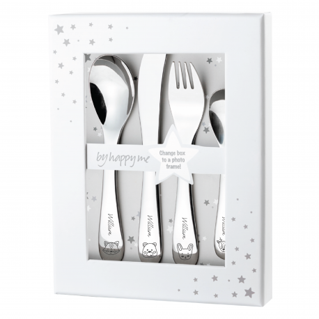 Byhappyme, Børnebestik Med Navn, Forest Friends, Rustfrit Stål, Gaveidé