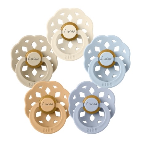 Bibs Boheme, Str. 1 (0-6 Mdr.) , Rund - Latex, Sutter Med Navn , 5-pak