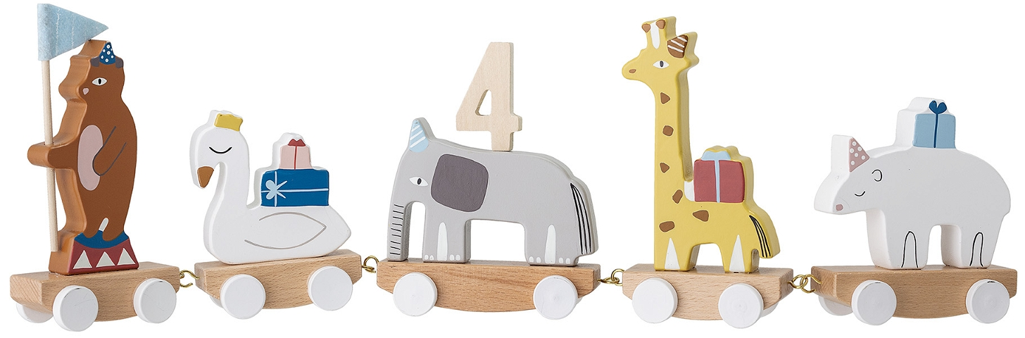 Fødselsdagsdekoration Bloomingville Mini Morea festtog i gråt bøgetræ L50xH15,5 cm inkl. tal 1 til 9