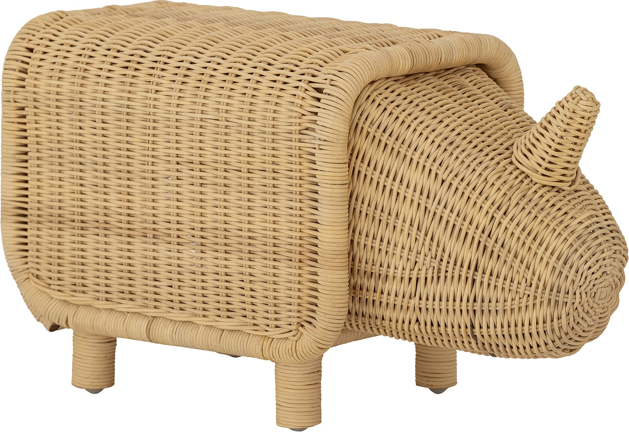Børnetaburet med opbevaring Bloomingville Mini Soffe naturligt rattan Ø53×H30×B24 cm