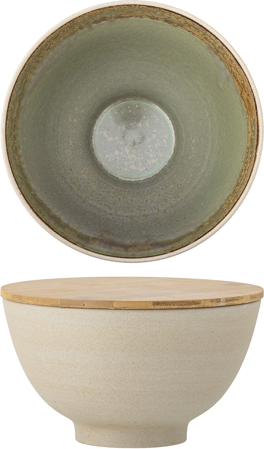 Serveringsskål Bloomingville Lee med bambuslåg Ø25 cm stentøj natur