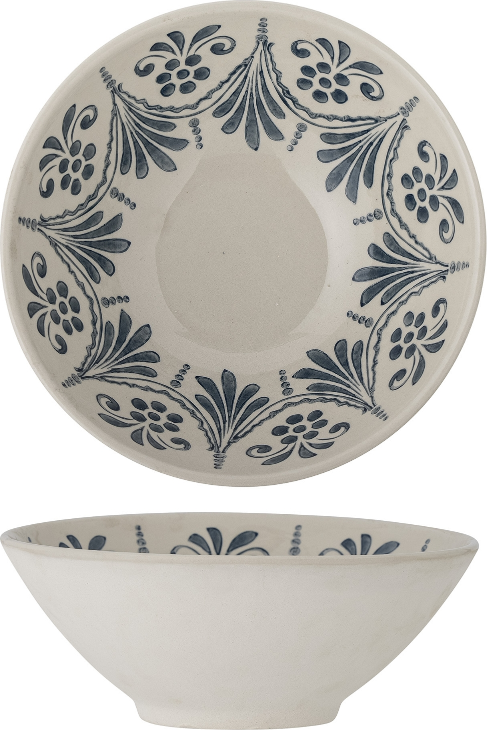 Stentøjsskål Bloomingville Heikki Ø26,5 cm blå - serveringsskål med håndmalede blomstermotiver