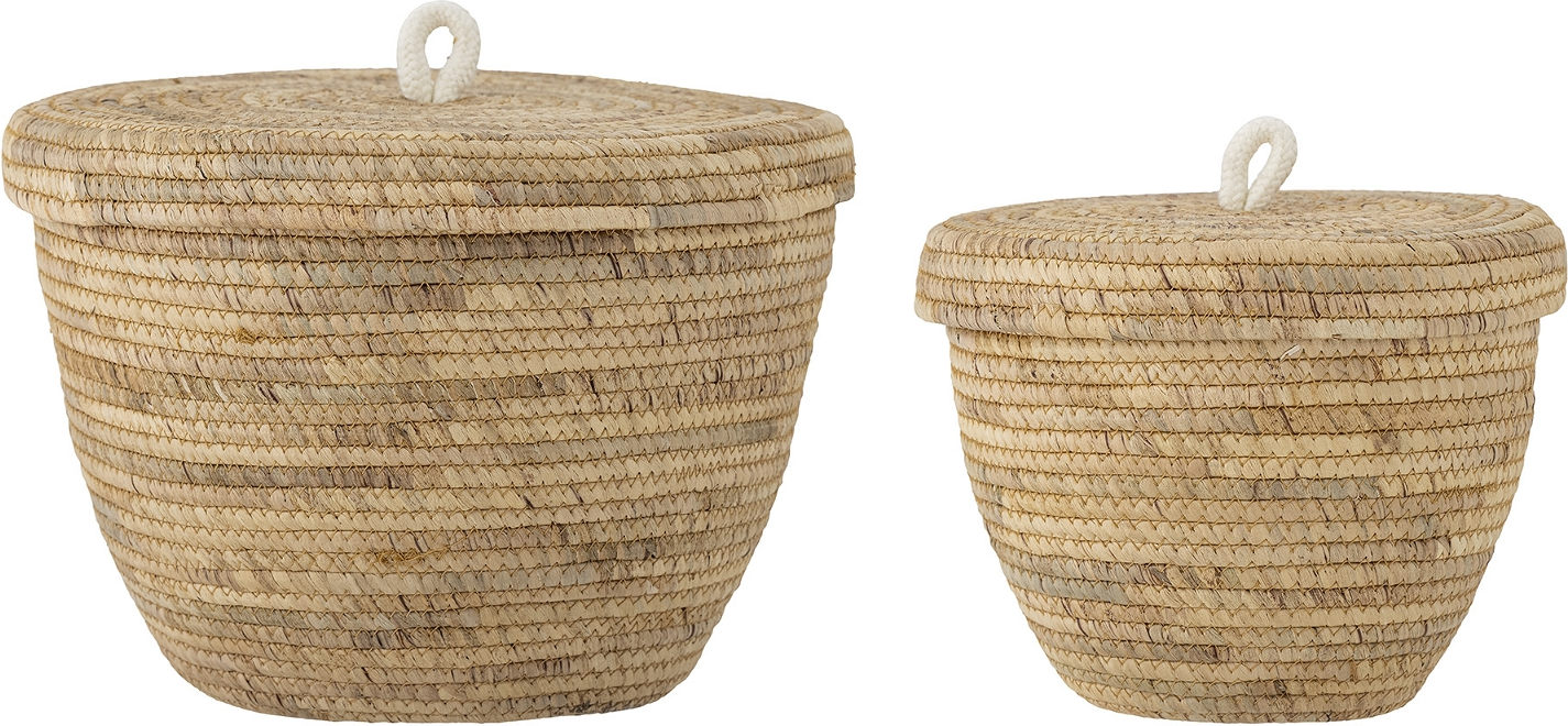 Opbevaringskurv med låg Bloomingville Noi vandhyacint natur Ø36 x H30 cm