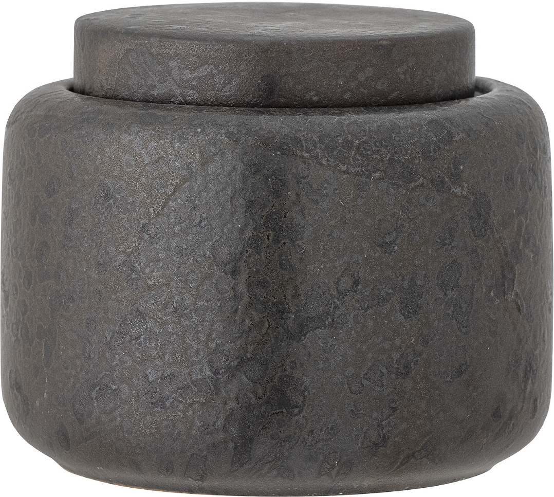 Krukke med låg Bloomingville Chau stentøj mørkebrun Ø11 x H8,5 cm