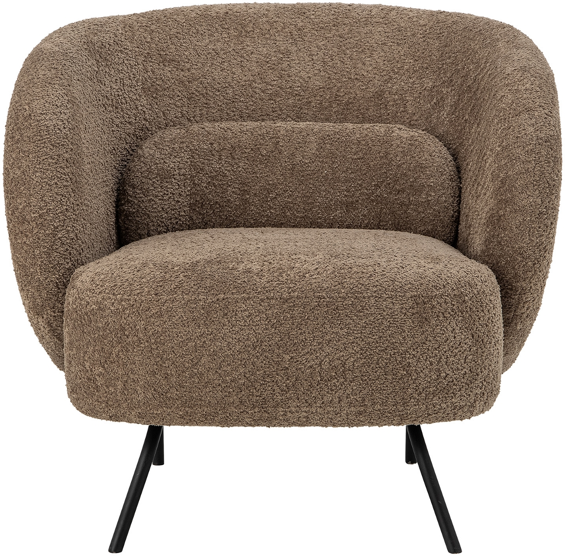 Loungestol Bloomingville Harry brun plys med pude og sorte metalben 71x76x78 cm