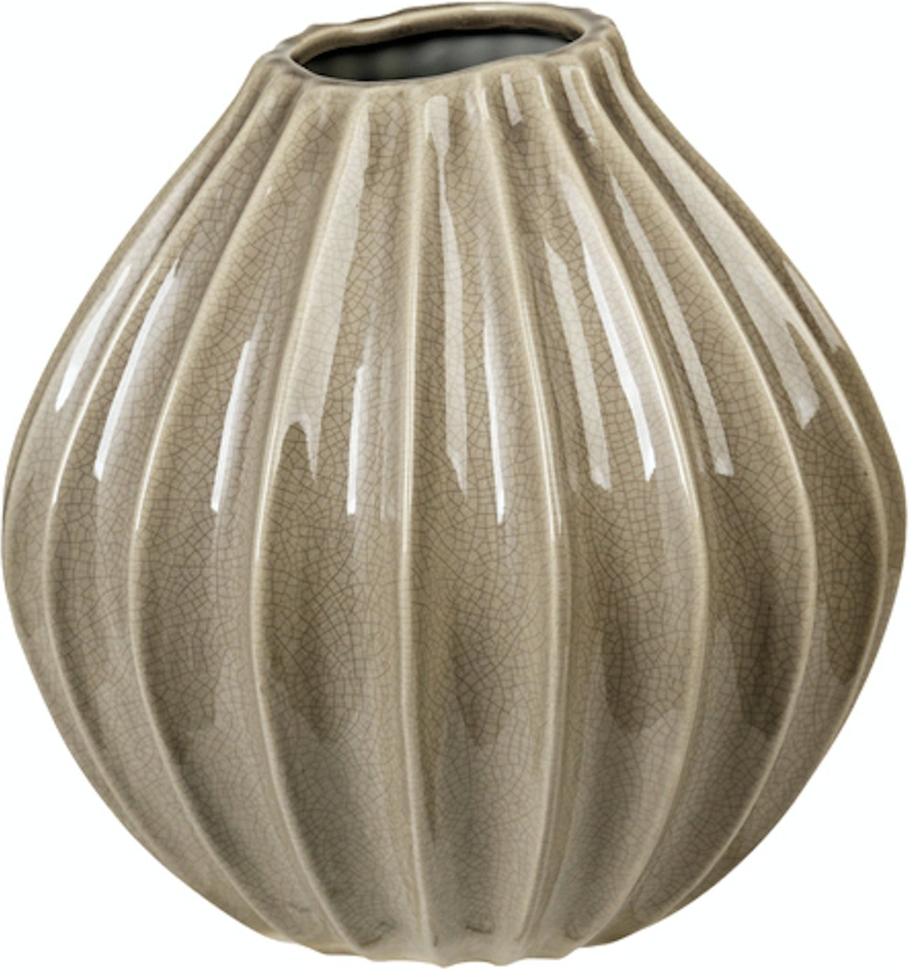 Keramikvase Broste Copenhagen Wide Ø25 cm brun rillede detaljer
