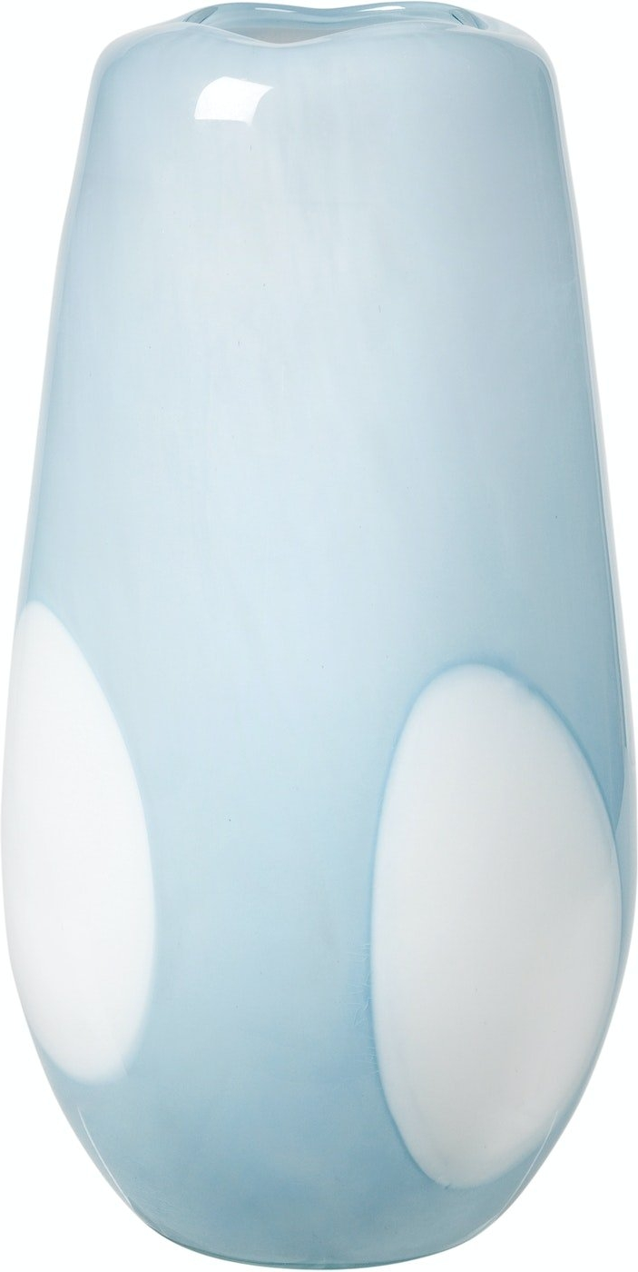 Mundblæst glasvase Broste Copenhagen Ada Dot Ø19,5 x H37 cm blå