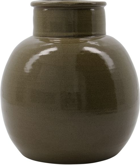 Vase House Doctor Aju - håndlavet stentøjsvase i grøn glasur Ø21 x H21 cm