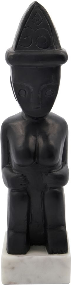 Skulptur House Doctor Two Sitting i håndskåret mangotræ og marmor H35 x Ø9 cm