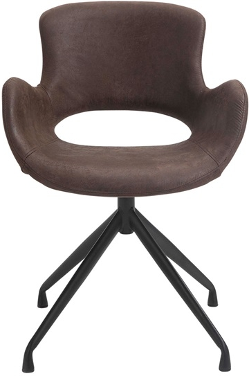 2-pak spisebordsstol med armlæn House of Sander Luna i mørkebrun mikrofiber med roterbart sort stel