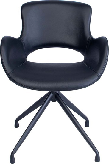 Spisebordsstol med armlæn House of Sander Luna sort okseskind læderstol med buet ryg og minimalistisk stativ