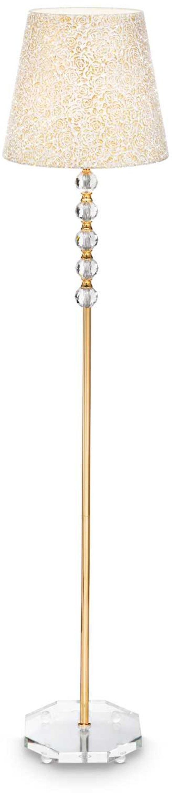 Gulvlampe Ideal Lux Queen med krystaldetaljer i guld Ø35 x H157,5 cm