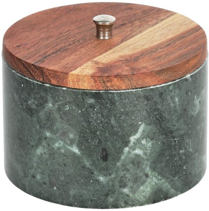 Opbevaringskrukke Kave Home Karla 0,5 l marmor og akacietræ grøn