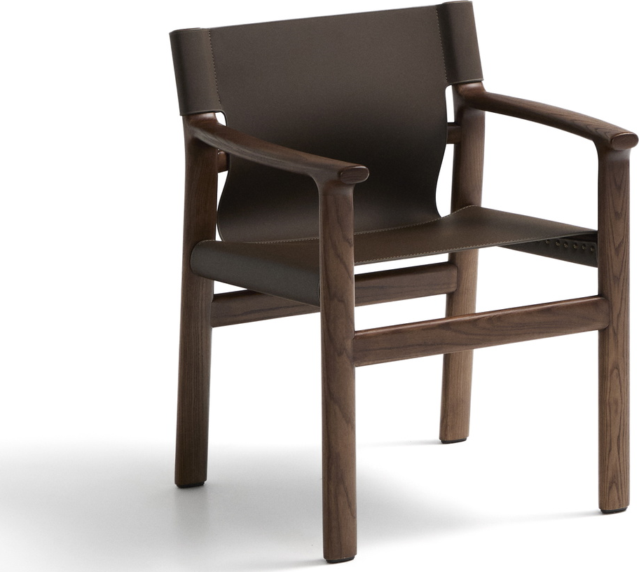 Loungestol Kave Home Jan - rustik mørkebrun asketræramme og genbrugslæder H80×B63×D58 cm