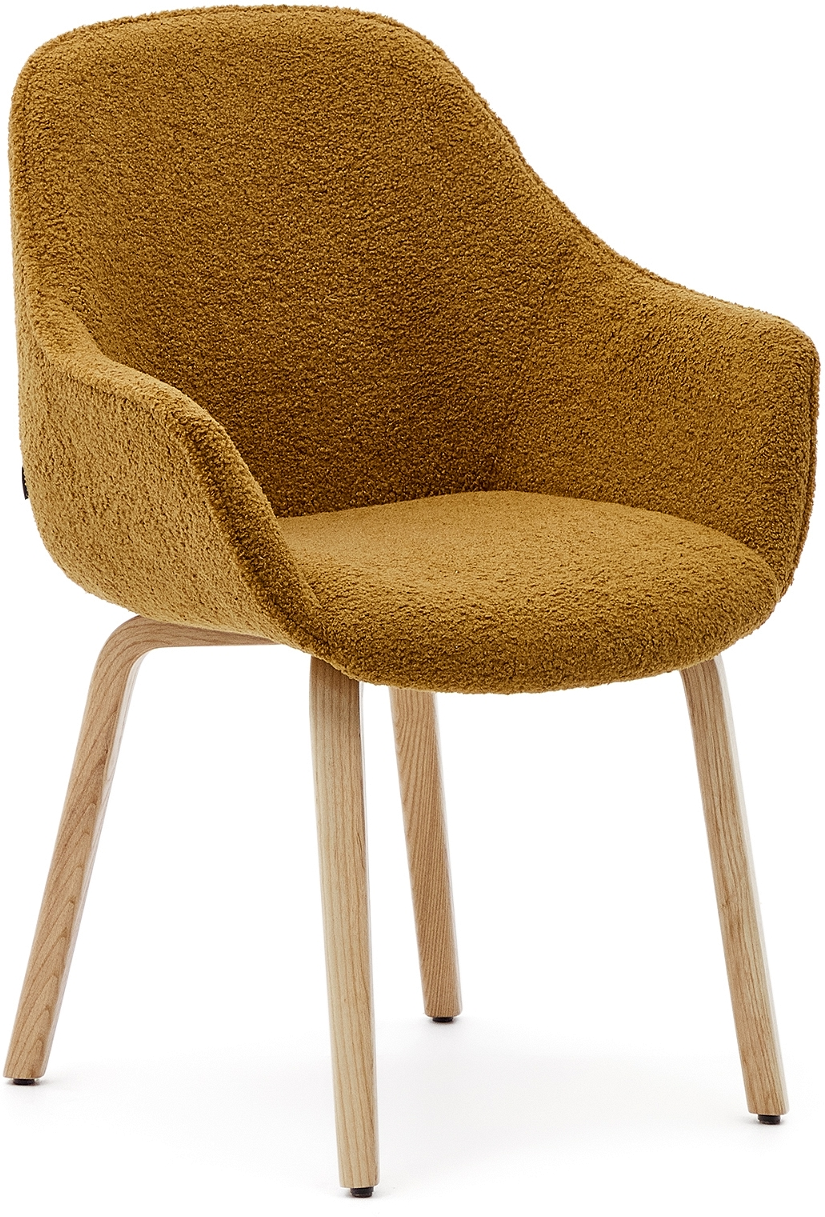 Spisebordsstol med armlæn Kave Home Aleli nordisk moderne polstret shearling sennep asketræ