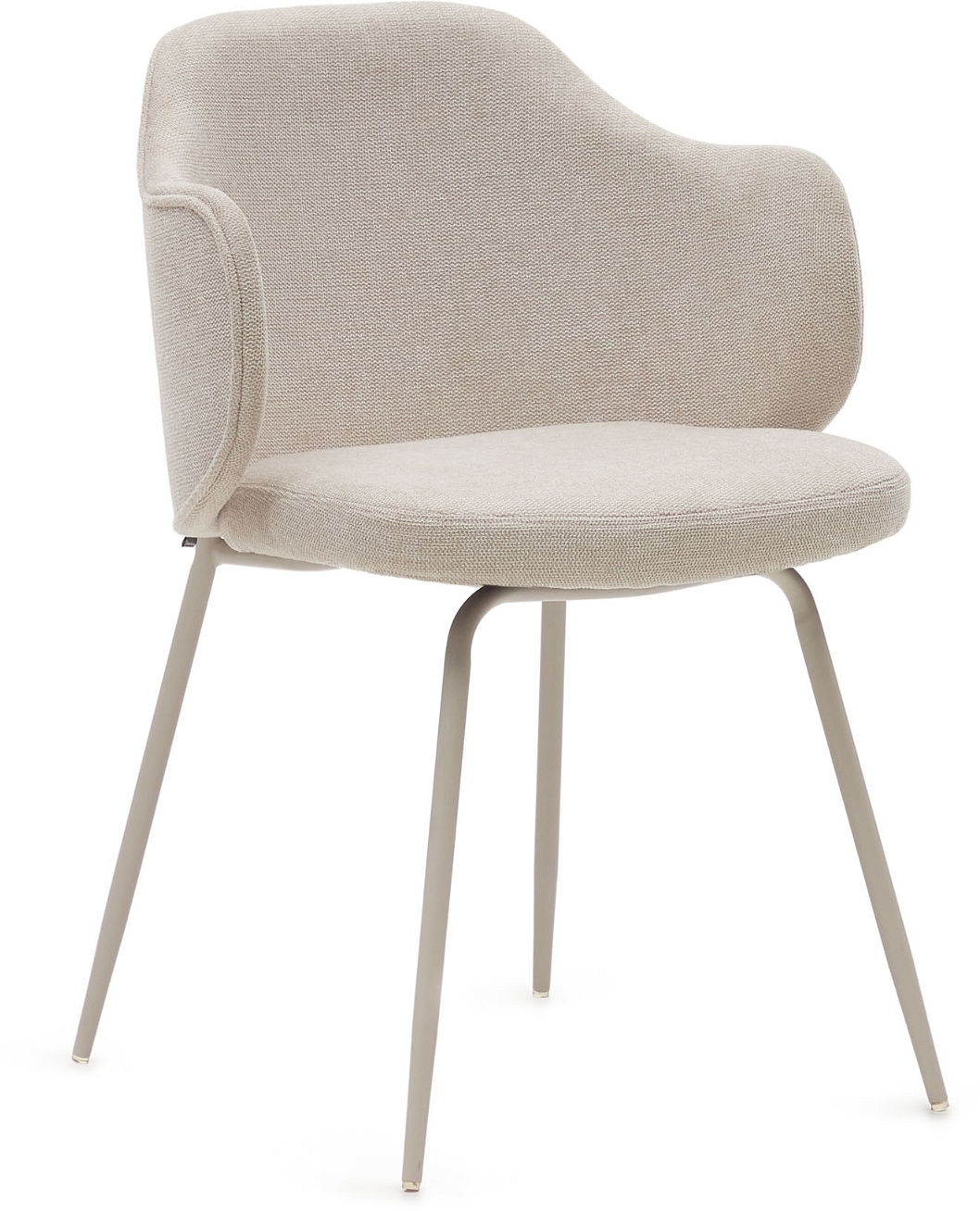 Spisebordsstol Kave Home Yunia med armlæn nordisk design beige polstret chenille stålben