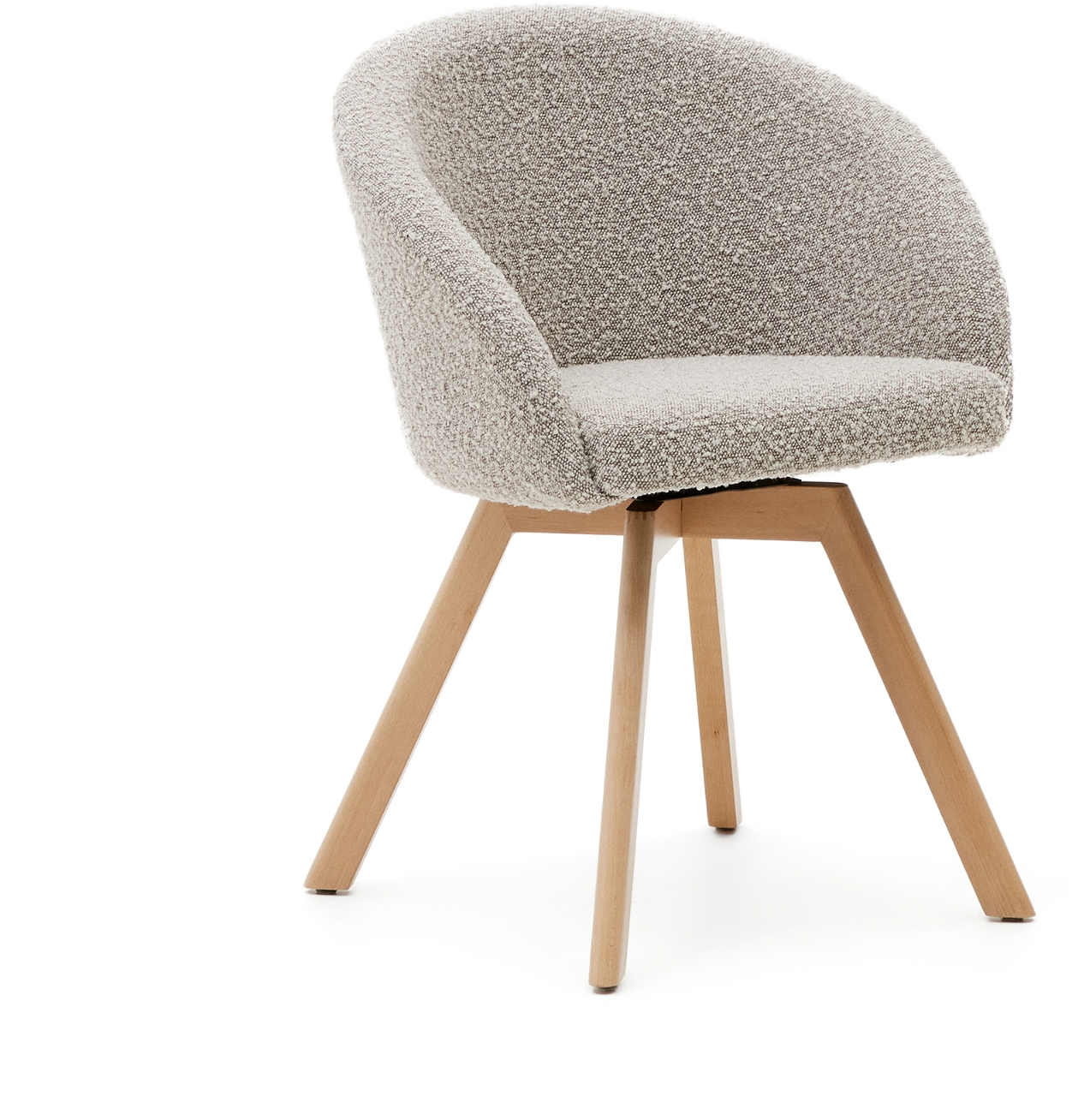 Spisebordsstol med armlæn Kave Home Marvin drejefunktion, gråt fleece, bøgetræsstel