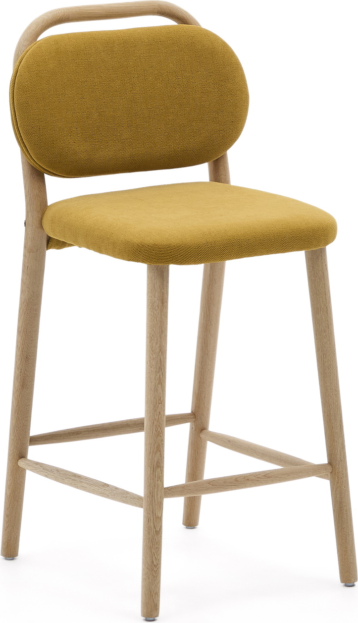 Barstol Kave Home Helda rustik i olieret egetræ med sennepsfarvet stofpolstring