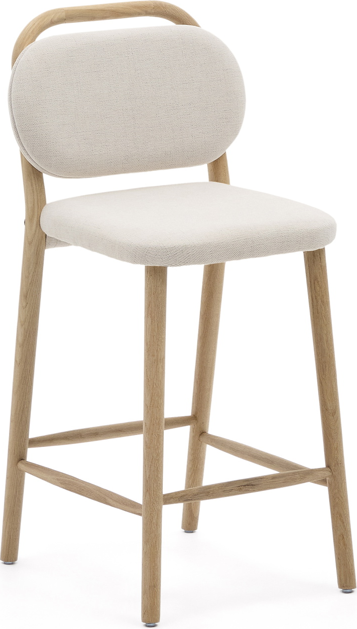 Kave Home Helda barstol rustik i olieret egetræ med beige stofpolstring H96 x B46 x D50 cm