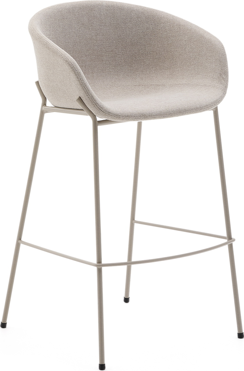 Barstol Kave Home Zadine H75 cm beige chenille med armlæn og fodstøtte polstret stålramme