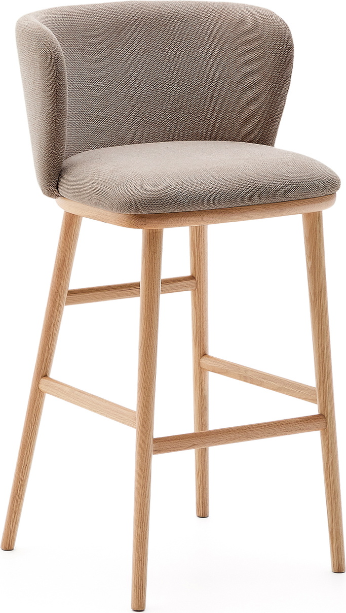 Barstol Kave Home Ciselia - brun chenille og massivt asketræ, nordisk køkkenbarstol