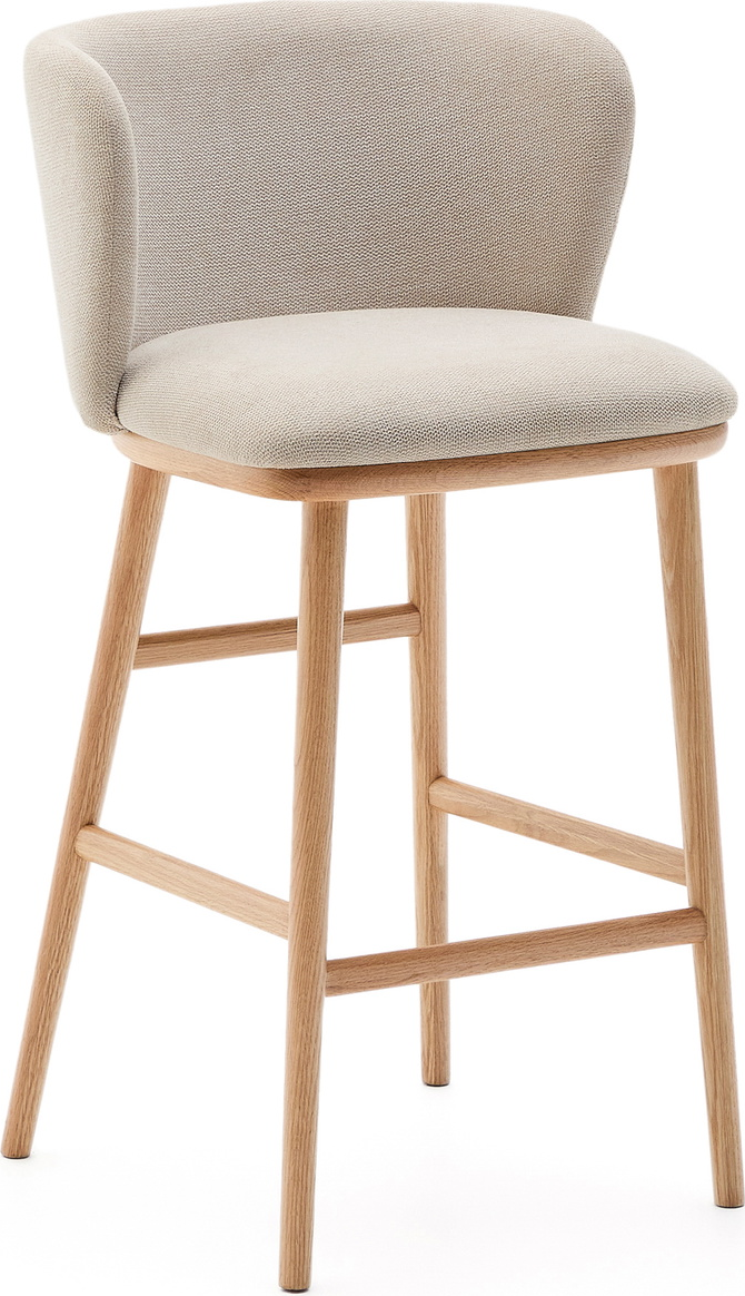 Barstol Kave Home Ciselia beige chenille taburet med asketræ stel siddehøjde 65 cm