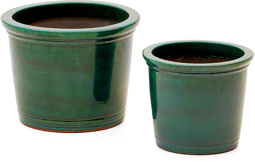 Urtepotte sæt Kave Home Presili 3 dele terrakotta keramik med glaseret grøn nordisk stil