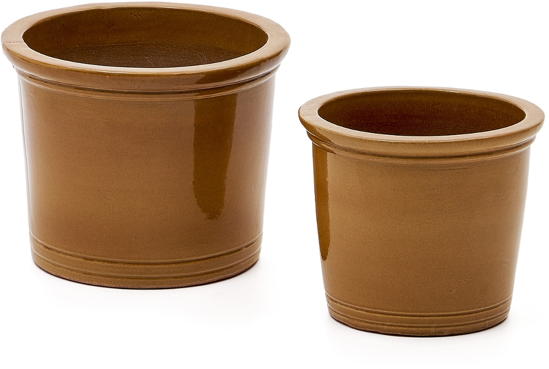 Kave Home Presili urtepotte sæt 3 keramiske krukker sennep nordisk design