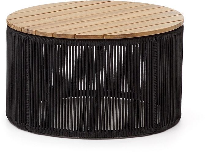 Udendørs sofabord loungebord Kave Home Dandara Ø60 H35 cm sort akacietræ og stål